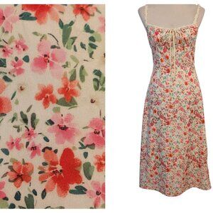 Commense Womens Size S White Pink Floral Lace Trim Midi Lined Cami Slip Dress